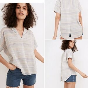 Madewell Crinkle Hayden Popover Top in Stripe Sz M